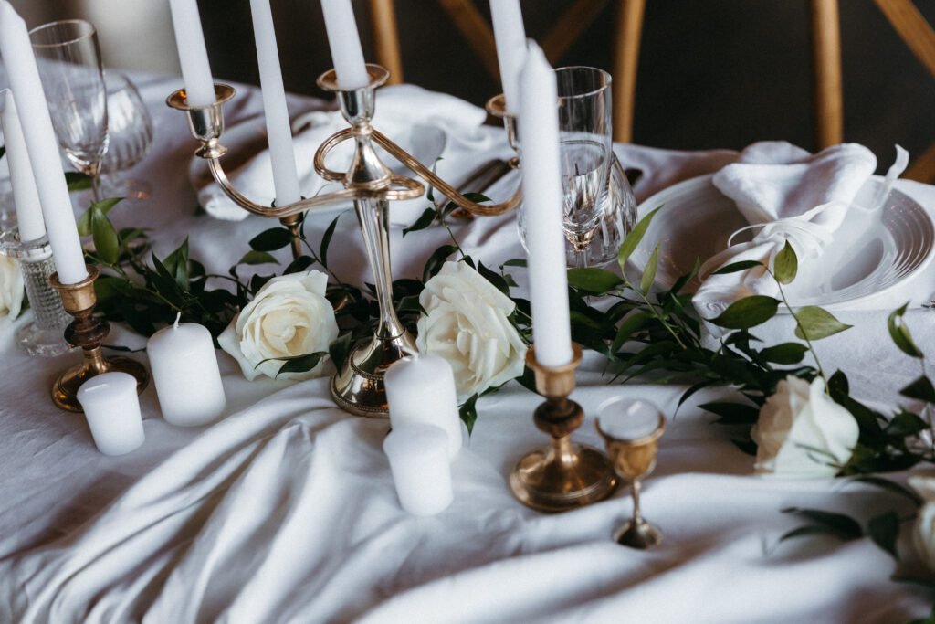 Greenery wedding head table garland made with Italian ruscus