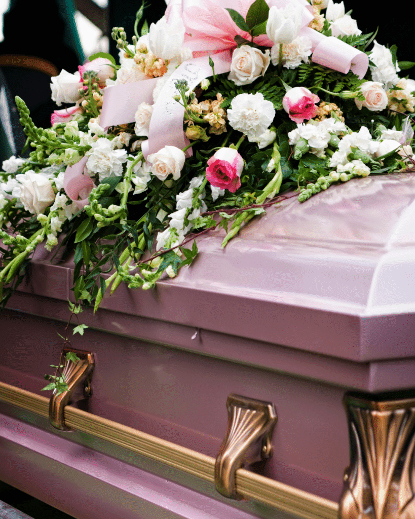 casket spray florals designed by a florist in surrey
