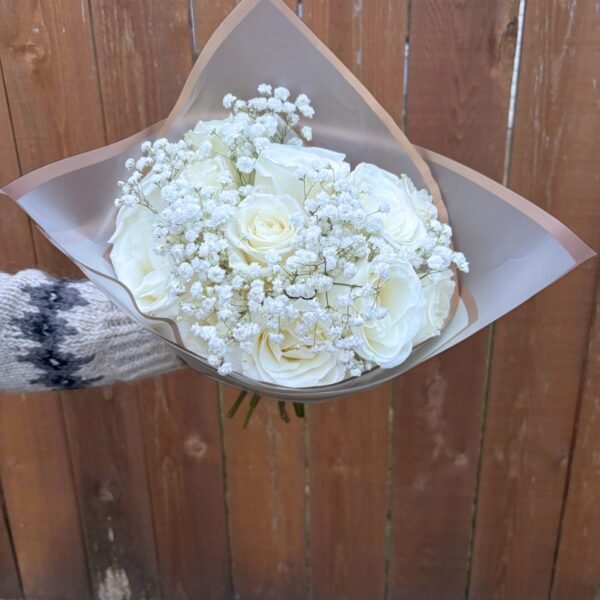 white rose bouquet by Petal and Bulb a surrey bc florist