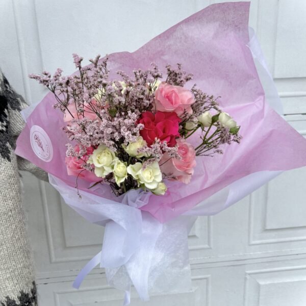 white and pink rose bouquet for delivery in Surrey BC by Petal & Bulb Florist