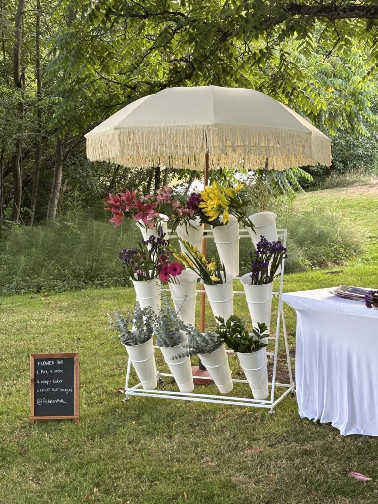 Petal & Bulb flower bar Surrey cart filled with colourful blooms