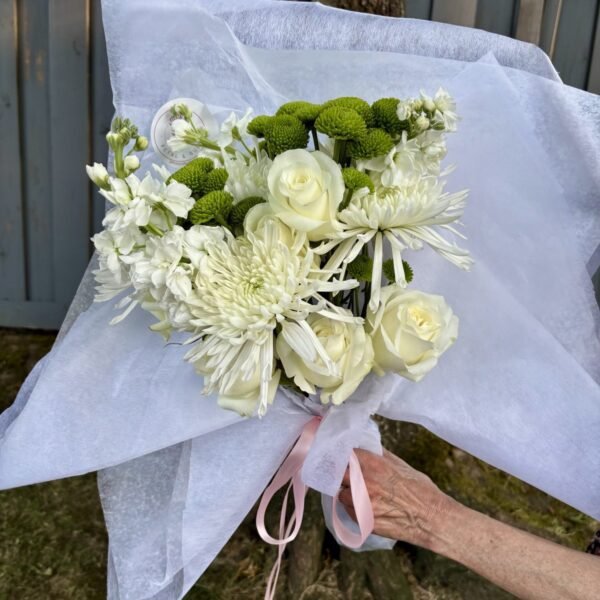 white and green flower bouquet handcrafted in Surrey BC by Petal & Bulb Florist