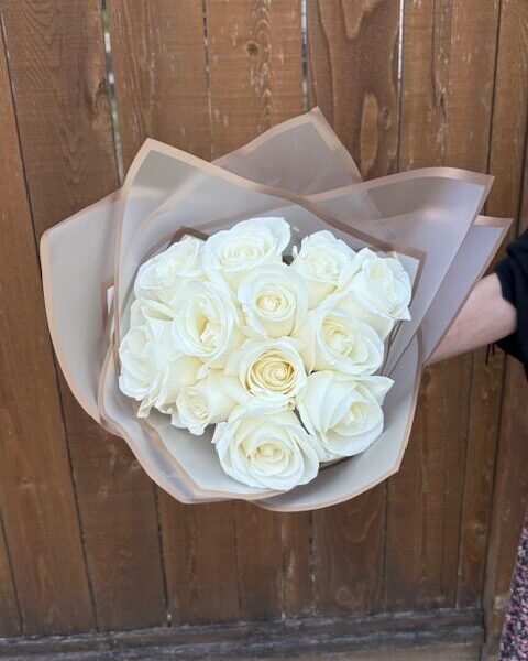 white roses bouquet by petal & bulb florist in surrey bc