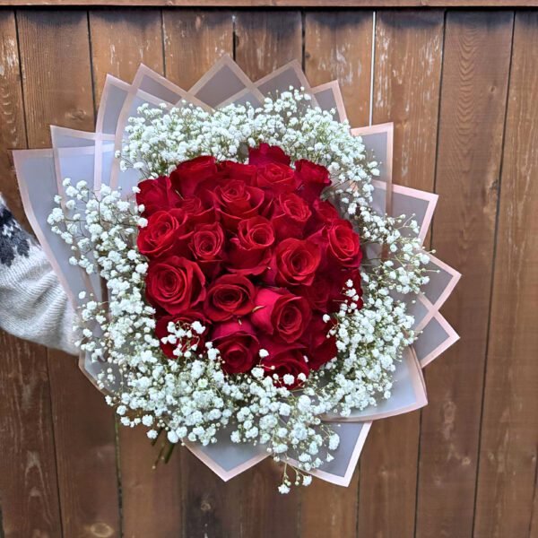 25 red roses bouquet